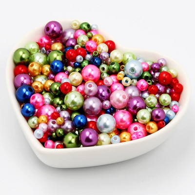 Jauktas 3/4/5/6/8 mm krāsas akrila pērļu krelles apaļas, vaļīgas imitācijas pērles rokdarbiem Rotaslietas Rokassprādzes Izgatavošana Amatniecība