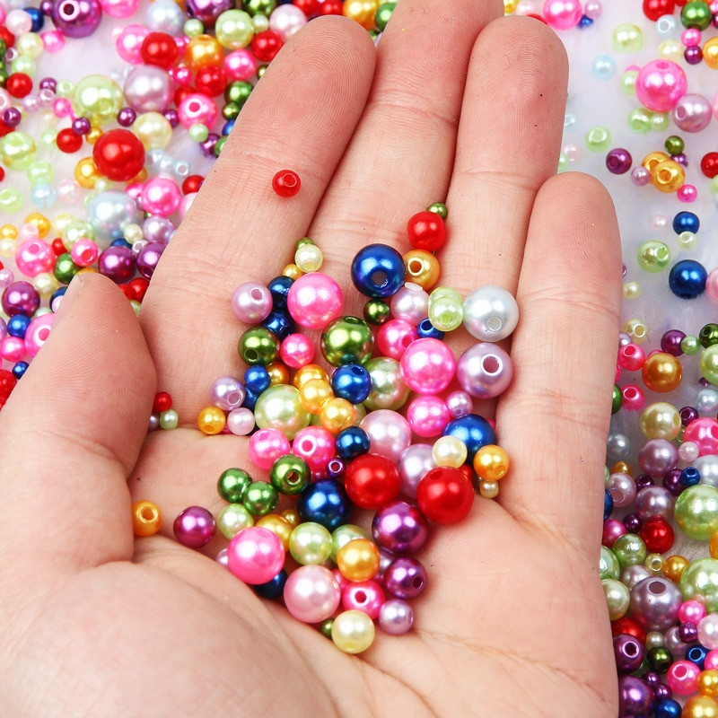 Jauktas 3/4/5/6/8 mm krāsas akrila pērļu krelles apaļas, vaļīgas imitācijas pērles rokdarbiem Rotaslietas Rokassprādzes Izgatavošana Amatniecība