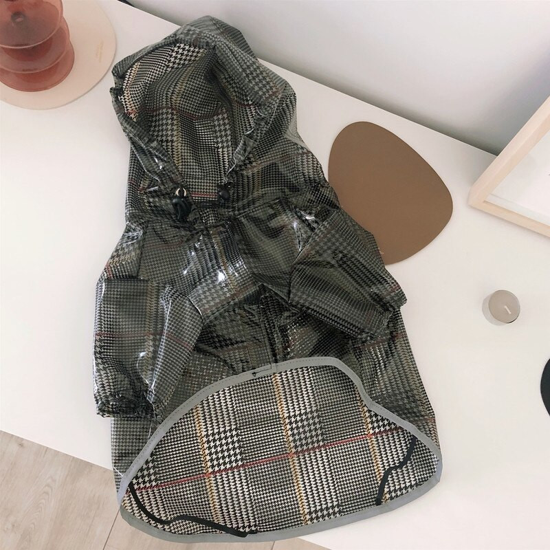 Veekindlad koerariided Ruuduline koera vihmamantel õues kutsikale mõeldud kapuutsiga jope väikesele keskmisele koerale prantsuse buldogi Yorkshire`i vihmamantel