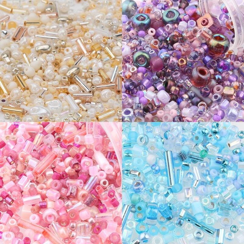 „Miyuki“ mišiniai karoliukai Japonijos stiklo perlai Didmeninė prekyba apvaliomis sruogomis, mišrios atsitiktinio dydžio ir spalvų adatos, pritaikyti asmeniniam vartojimui 20 gramų / partijoje
