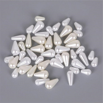 100 τμχ 6*10mm 6*14mm 8*15mm Water Drop Round White Pearl Imitation Πλαστικές χάντρες ABS για τσάντες ρούχων Παπούτσια Loose Pearls DIY