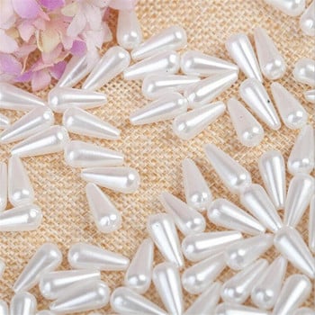 100 τμχ 6*10mm 6*14mm 8*15mm Water Drop Round White Pearl Imitation Πλαστικές χάντρες ABS για τσάντες ρούχων Παπούτσια Loose Pearls DIY