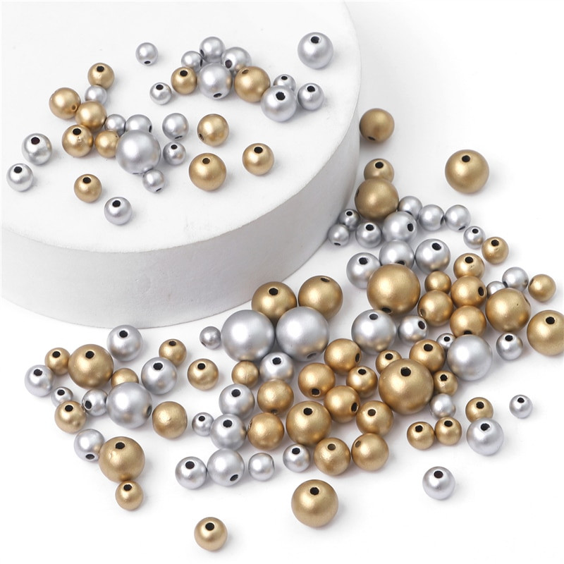 Mărgele distanțiere rotunde, 3-12mm, acrilice, mat, auriu/argintiu, de înaltă calitate, pentru decorarea albumelor de însemnări, realizarea de meserii