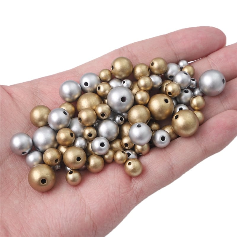 Mărgele distanțiere rotunde, 3-12mm, acrilice, mat, auriu/argintiu, de înaltă calitate, pentru decorarea albumelor de însemnări, realizarea de meserii