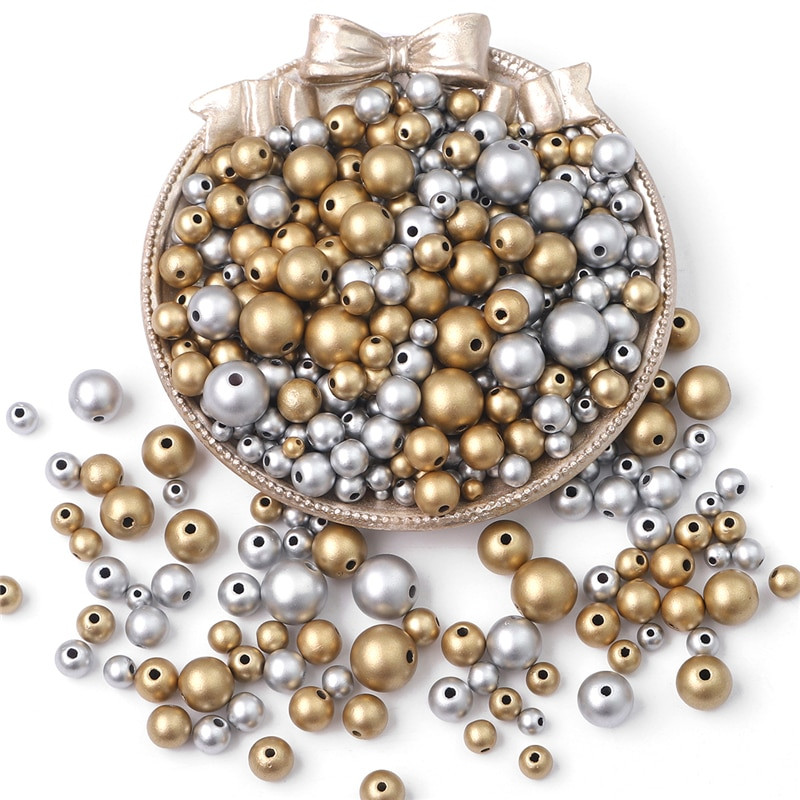Mărgele distanțiere rotunde, 3-12mm, acrilice, mat, auriu/argintiu, de înaltă calitate, pentru decorarea albumelor de însemnări, realizarea de meserii