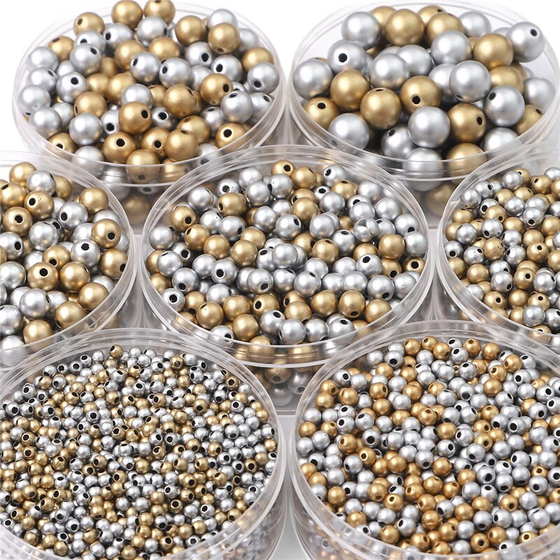 Mărgele distanțiere rotunde, 3-12mm, acrilice, mat, auriu/argintiu, de înaltă calitate, pentru decorarea albumelor de însemnări, realizarea de meserii