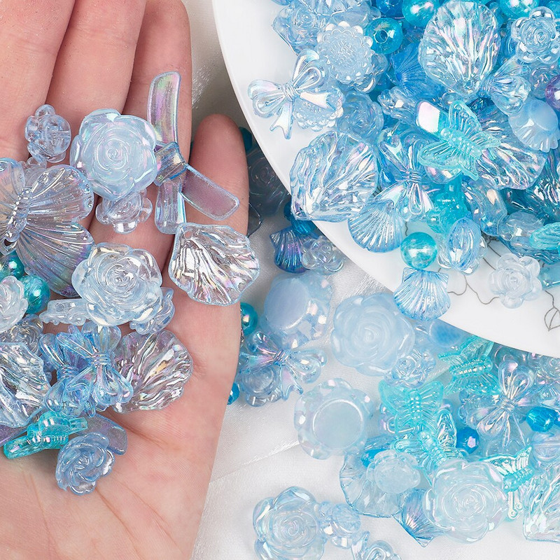 3-štýlové akrylové motýľové kvetinové voľné korálky s mašľou pre DIY ručne vyrábané retiazky na telefón náramky šperky príslušenstvo V0840