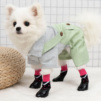 4 бр./компл. Водоустойчиви зимни обувки за кучета Кучешки гумени памучни чорапи Противоплъзгащи се ботуши за дъжд и сняг Дебели топли за малки котки Ботуши за открито