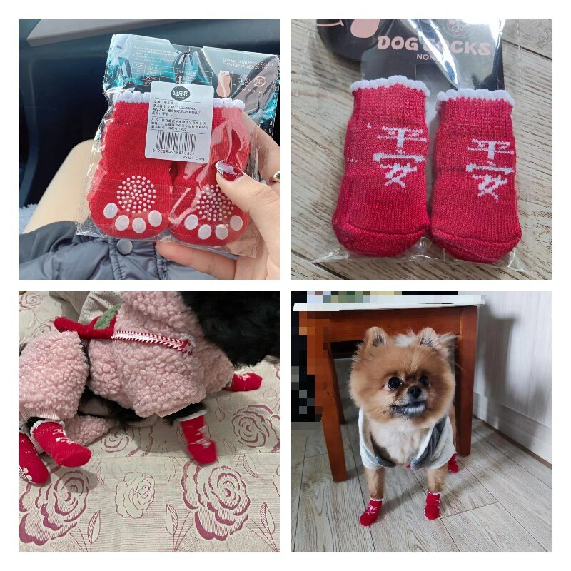 Lemmikloomade riided 4tk Armsad Koerakassi Libisemisvastased Kootud Sokid Talvised Sisekandmiseks Slip On Paw Protector Lemmikloomakoera kingad Sokid Armsad Kassisokid