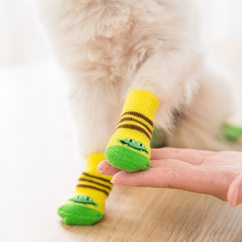 4 бр./компл. Зимни топли чорапи за кучета Сладки карикатурни противоплъзгащи се обувки за домашни любимци Чорапи Мек дишащ протектор за лапи за кученца, котки, кучета