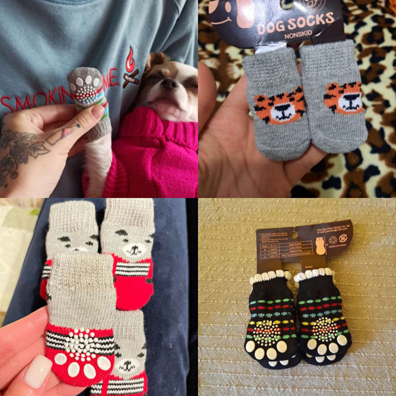 4 bucăți/set șosete pentru câini pentru animale de companie, tricotate anti-alunecare, pentru câini de talie mică, groase, calde, protectoare pentru labe, drăguț, cățeluș, pentru interior, cizme, șosete pentru câini