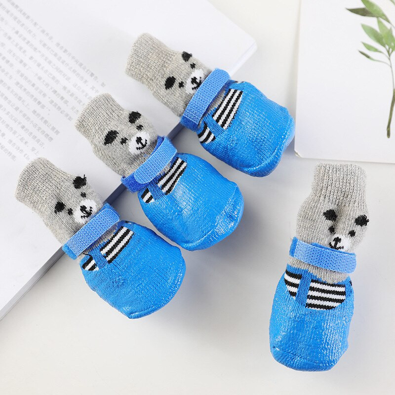 Pet Puppy Socks Сладки памучни гумени кучешки котешки обувки за малки кучета Котки Ботуши Обувки Водоустойчиви неплъзгащи се чорапи за дъжд и сняг 4 бр./компл.