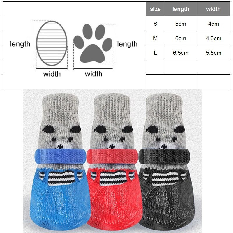 Pet Puppy Socks Сладки памучни гумени кучешки котешки обувки за малки кучета Котки Ботуши Обувки Водоустойчиви неплъзгащи се чорапи за дъжд и сняг 4 бр./компл.