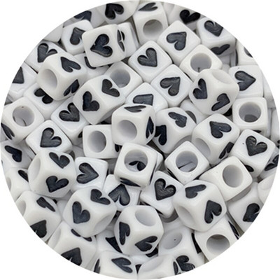 100 tk 6x6mm ruudukujulised akrüülhelmed südamemustriga vahehelmed ehete valmistamiseks DIY käsitsi valmistatud käevõru kaelakee