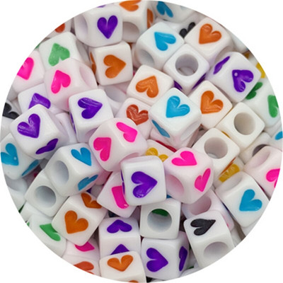100 tk 6x6mm ruudukujulised akrüülhelmed südamemustriga vahehelmed ehete valmistamiseks DIY käsitsi valmistatud käevõru kaelakee
