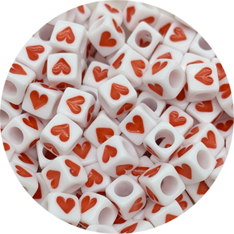 100 ks 6x6 mm štvorcové akrylové korálky so srdcovým vzorom, dištančné korálky na výrobu šperkov, ručne vyrobený náramok a náhrdelník.