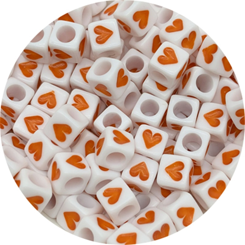 100 ks 6x6 mm štvorcové akrylové korálky so srdcovým vzorom, dištančné korálky na výrobu šperkov, ručne vyrobený náramok a náhrdelník.