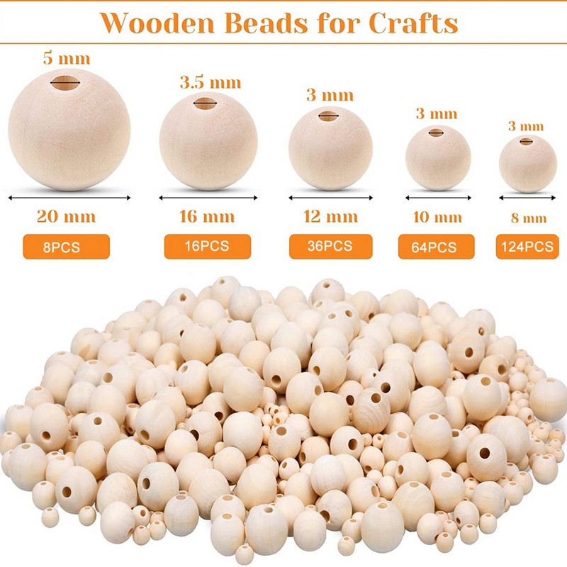 Bricolaj farmec din lemn natural margele rotunde 4-30 mm distanțier margele din lemn ecologice bile rotunde nefinisate fără plumb pentru realizarea de bijuterii