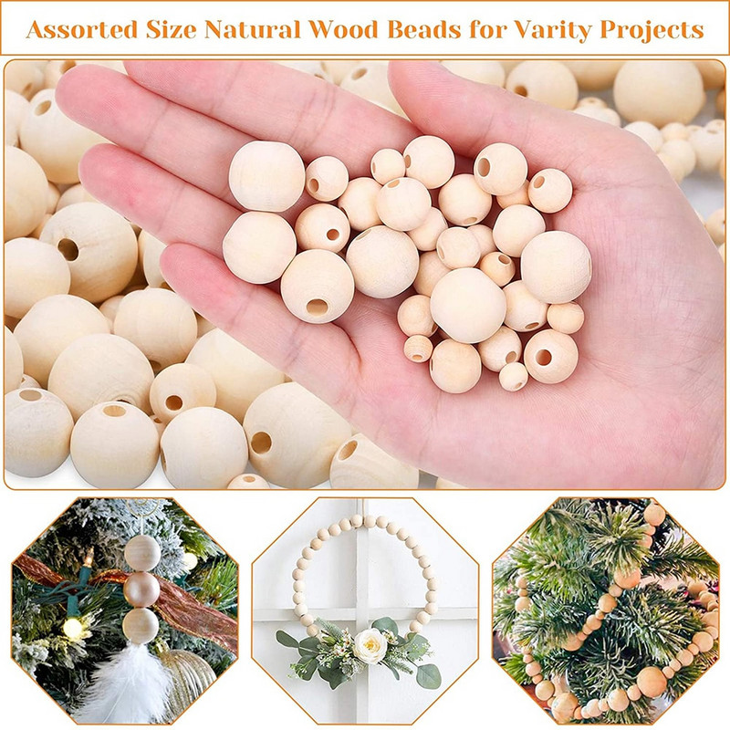 Bricolaj farmec din lemn natural margele rotunde 4-30 mm distanțier margele din lemn ecologice bile rotunde nefinisate fără plumb pentru realizarea de bijuterii