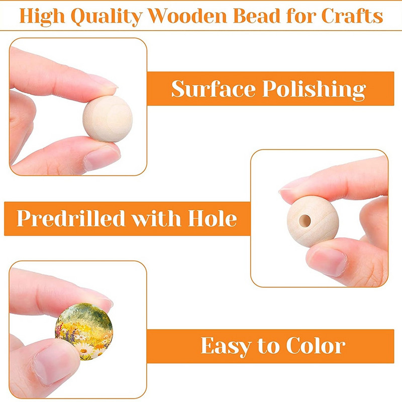 Bricolaj farmec din lemn natural margele rotunde 4-30 mm distanțier margele din lemn ecologice bile rotunde nefinisate fără plumb pentru realizarea de bijuterii