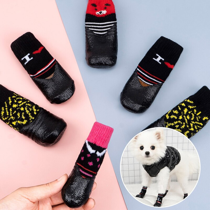 4kom slatke cipele za pse gumene tople čarape vodootporne neklizajuće čizme za kišu i snijeg čarape čarape obuća za štene male mačke pse YZL