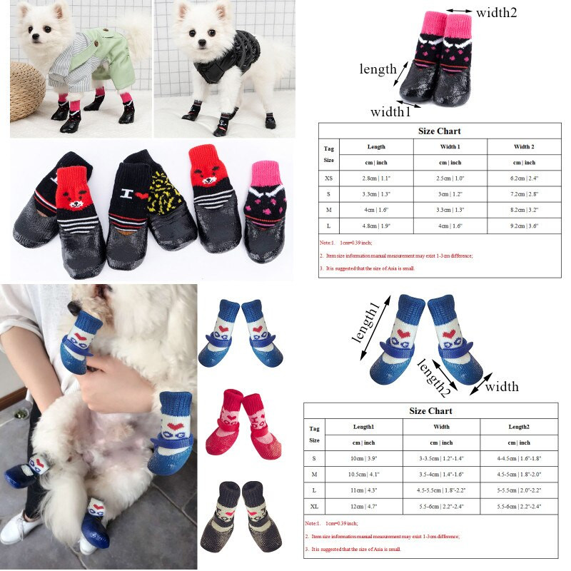 4kom slatke cipele za pse gumene tople čarape vodootporne neklizajuće čizme za kišu i snijeg čarape čarape obuća za štene male mačke pse YZL