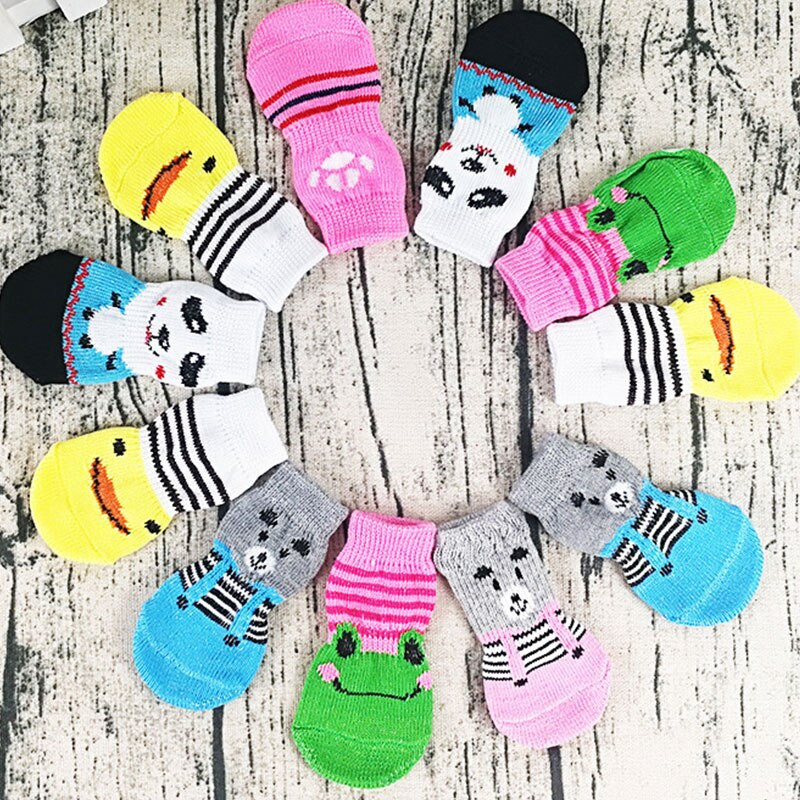 4 tk/komplekt Sügistalvised lemmikloomakoera sokid Libisemisvastased Kootud Väikesed Koerad Kingad Paks Soe Käpakaitse Armas kutsikas kass siseruumides kandmiseks