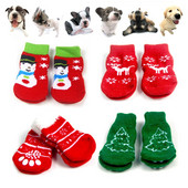 4 ks vianočných krásnych zimných topánok pre psov, protišmykových pletených ponožiek, topánok pre malé domáce zvieratá a mačky, topánok pre čivavy, hrubých teplých ochranných topánok pre psov
