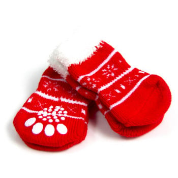 4 τμχ χριστουγεννιάτικα υπέροχα χειμερινά παπούτσια για σκύλους Αντιολισθητικές πλεκτές κάλτσες Μικρά παπούτσια για κατοικίδια για γάτες Παπούτσια Chihuahua Χοντρά ζεστά προστατευτικά για σκύλους
