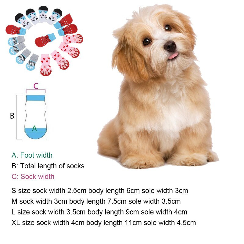 4 бр. Меки плетени чорапи за домашни любимци Топли обувки за кученца Сладки анимационни противоплъзгащи се чорапи за малки кучета Носете Slip On Paw Protector