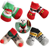 Șosete antiderapante pentru câini Cizme de interior de Crăciun Șosete tricotate pantofi pentru cățeluș pentru animale de companie Amprenta labei pentru câini mici, mijlocii mari, pisici, consumabile pentru câini