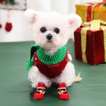 Αντιολισθητικές κάλτσες για σκύλους Χριστουγεννιάτικες μπότες εσωτερικού χώρου Κάλτσες Πλεκτά παπούτσια για κουτάβια κατοικίδιων ζώων Εκτύπωση ποδιών για μικρά μεσαία μεγάλα σκυλιά Προμήθειες για σκύλους γάτας
