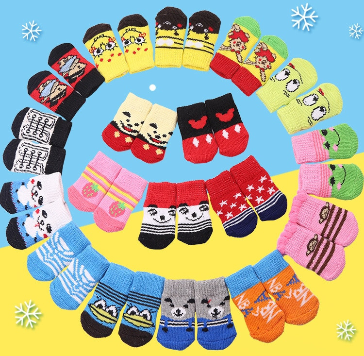 4 бр./компл. Противохлъзгащо се дъно прекрасно кученце Кучета Плетива за домашни любимци Чорапи Сладък домашен любимец Мода Домашни любимци Кучета Чорапи за котки Доставки за играчки за кучета