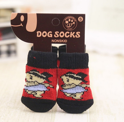 4 τμχ Ζεστά παπούτσια σκύλου για κουτάβι Μαλακά ακρυλικά πλεκτά για κατοικίδια Κάλτσες χαριτωμένες αντιολισθητικές κάλτσες κινουμένων σχεδίων για μικρά σκυλιά Προϊόντα για κατοικίδια S/M/L