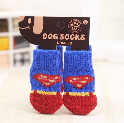 4 τμχ Ζεστά παπούτσια σκύλου για κουτάβι Μαλακά ακρυλικά πλεκτά για κατοικίδια Κάλτσες χαριτωμένες αντιολισθητικές κάλτσες κινουμένων σχεδίων για μικρά σκυλιά Προϊόντα για κατοικίδια S/M/L