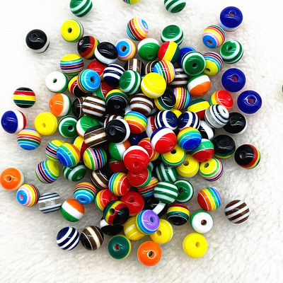 50 tk 8mm ümmargused vaiguhelmed värvilised triibulised vahehelmed ehete valmistamiseks lastele käsitööosakond DIY rõivatarvikud