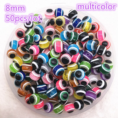 50 tk 8mm ümmargused vaiguhelmed värvilised triibulised vahehelmed ehete valmistamiseks lastele käsitööosakond DIY rõivatarvikud