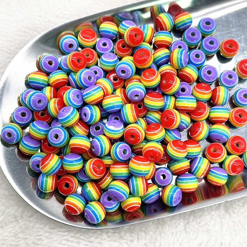 50 tk 8mm ümmargused vaiguhelmed värvilised triibulised vahehelmed ehete valmistamiseks lastele käsitööosakond DIY rõivatarvikud