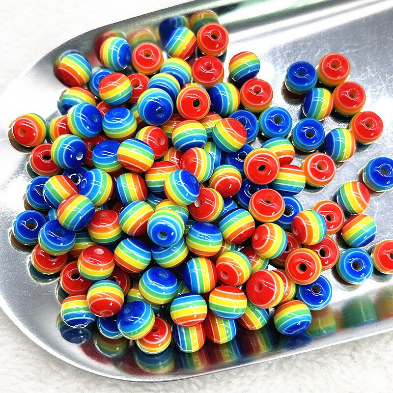 50 tk 8mm ümmargused vaiguhelmed värvilised triibulised vahehelmed ehete valmistamiseks lastele käsitööosakond DIY rõivatarvikud