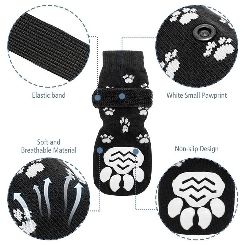 Șosete pentru câini cu două părți anti-alunecare cu curea reglabilă Prindere puternice Controlul tracțiunii pentru podea din lemn de esență tare de interior Protector pentru labe