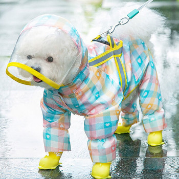 Pet Dog Raincoat кариран дъждобран тракционно въже голяма периферия домашен любимец пончо четирикраки all inclusive малки кучета светлоотразителни дрехи