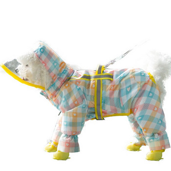 Pet Dog Raincoat кариран дъждобран тракционно въже голяма периферия домашен любимец пончо четирикраки all inclusive малки кучета светлоотразителни дрехи