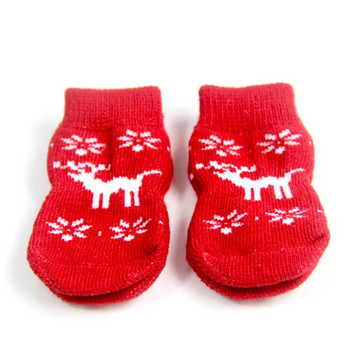 4 бр./компл. Неплъзгащи се чорапи за домашни любимци Вътрешни топли чорапи за кучета Сладка котка Куче Коледно покритие за крака Чорапи Обувки Обувки за кучета за малки кучета