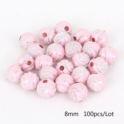 100 tükki/partii 8 mm läikiv akrüülist ümmargune pallivahetükk lahtised helmed meisterdamiseks käevõru kaelakee ehete valmistamiseks ja rõivaste kaunistamiseks