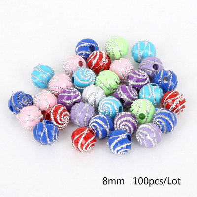 100 tükki/partii 8 mm läikiv akrüülist ümmargune pallivahetükk lahtised helmed meisterdamiseks käevõru kaelakee ehete valmistamiseks ja rõivaste kaunistamiseks