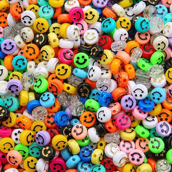 50/100 τεμ. Smiley Face Beads 10mm Ακρυλικό Στρογγυλό Happy Face Loose Spacer Beads Charms for Jewelry Making DIY Craft Accessories