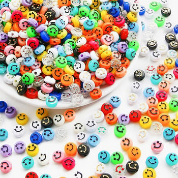 50/100 τεμ. Smiley Face Beads 10mm Ακρυλικό Στρογγυλό Happy Face Loose Spacer Beads Charms for Jewelry Making DIY Craft Accessories