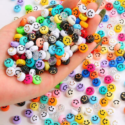 50/100 τεμ. Smiley Face Beads 10mm Ακρυλικό Στρογγυλό Happy Face Loose Spacer Beads Charms for Jewelry Making DIY Craft Accessories