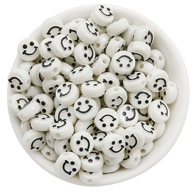 50/100 ks korálok smajlíkovej tváre 10 mm akrylové okrúhle šťastné tváre voľné dištančné korálky prívesky na výrobu šperkov DIY remeselné doplnky