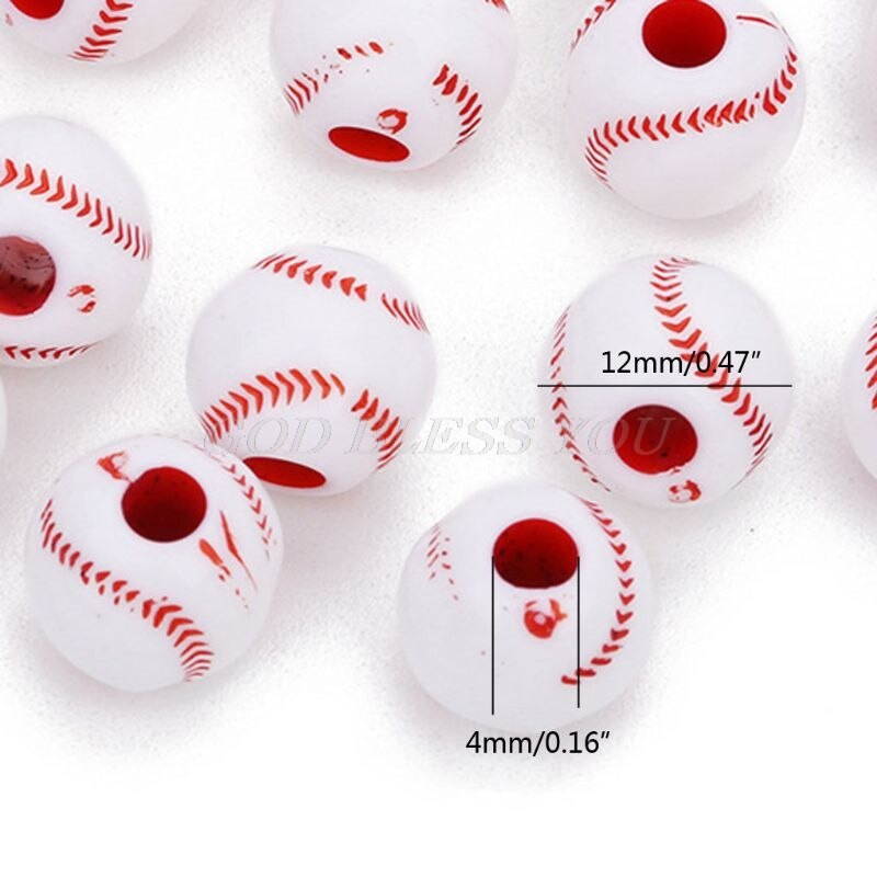 100 бр. Акрилна топка за тенис Бейзбол Ръгби Футбол Баскетбол Кръгли мъниста 12 мм Спортна топка за пони Дистанционни мъниста Направи си сам изработка на бижута